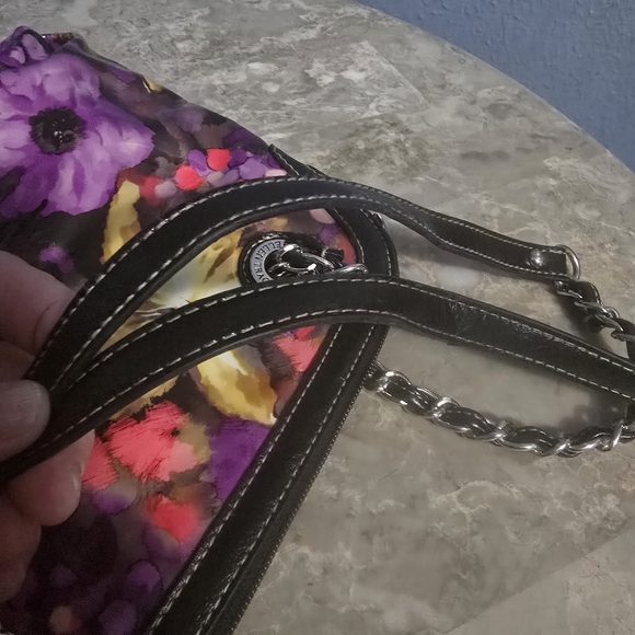 Ellen Tracy Floral Purple & Yellow Vinyl Shoulder Bag - Picture 12 of 12